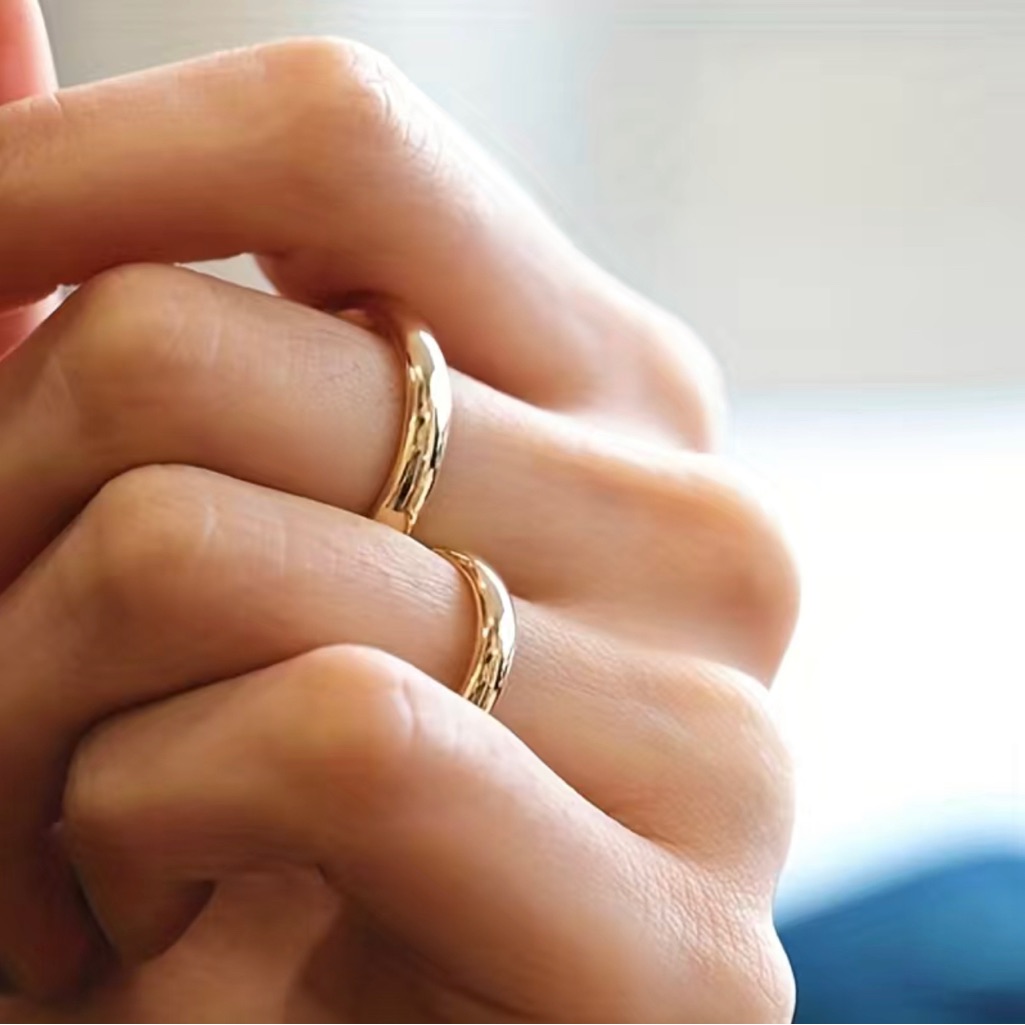 Cigar Band Ring Stainless Steel 18k Gold Plated Unisex Size 9